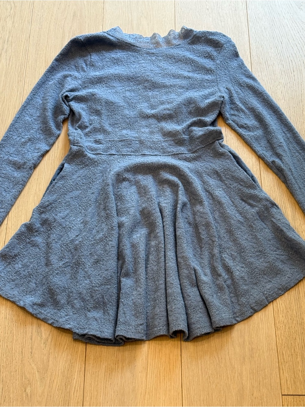 NWOT Free People All Yours Long Sleeve Mini Dress Blue Lace Trim Size M Boho - Picture 9 of 11